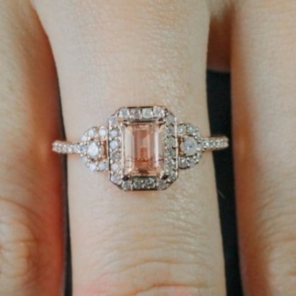 NEW 18K Rose Gold  Morganite 2 Piece Ring Set - Picture 4 of 13